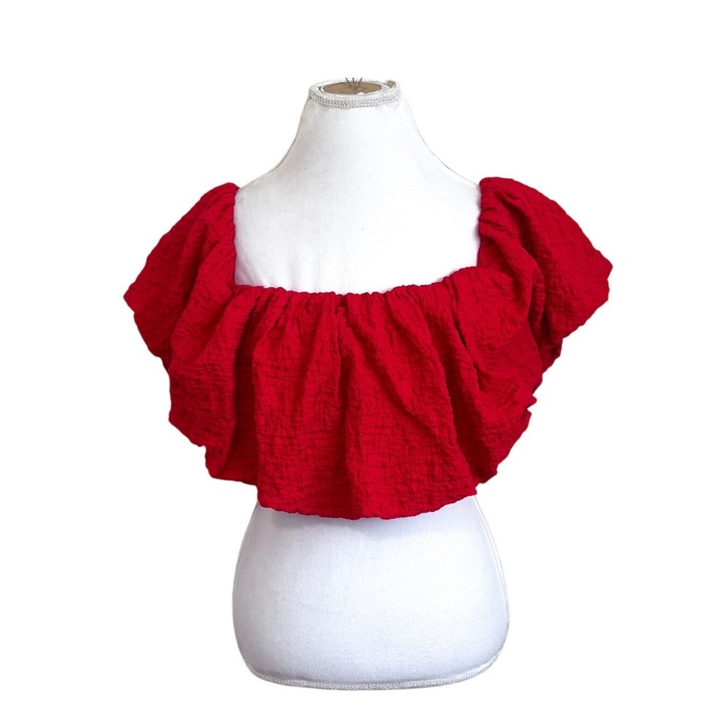 Show Me Your Mumu Womens Maria Ruffle Crop Top Size S Red Textured Off Shoulder